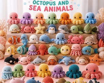 Octopus Crochet Pattern Bundle | Amigurumi Octopus PDF Pattern | No Sew Beginner Crochet Toy | Cute Octopus Plushie Digital Download