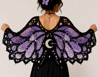 Butterfly cardigan Crochet Pattern PDF | Oversized Wing Cardigan Adult Sizes XS 5XL Instant Download Nature Fashion Gift for Crocheter DIY