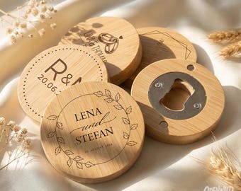 Abrebotellas de madera personalizado – detalle de boda personalizado – abrebotellas magnético redondo – regalo de boda para invitados