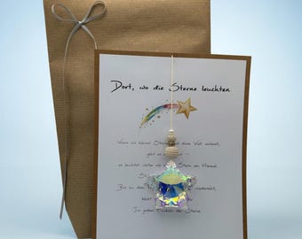 Sternenkind Geschenk Trauerkarte mit Kristall Stern | Beileid Geschenk Sonnenfänger | Trauernde Eltern / Baby verloren Erinnerungsgeschenk