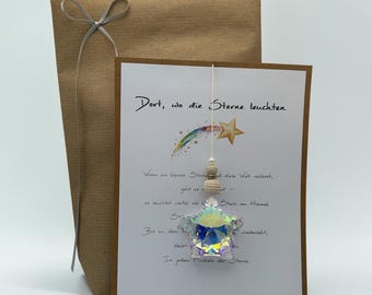 Sternenkind Geschenk Trauerkarte mit Kristall Stern | Beileid Sonnenfänger | Trauernde Eltern Erinnerungsgeschenk | Fehlgeburt Andenken