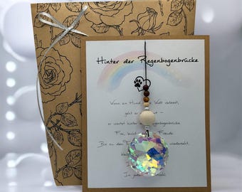 Sonnenfänger mit Trauerkarte "Regenbogenbrücke Hund" – Andenken Hund | Hunde Trauer Geschenk | Liebevolle Hunde Erinnerung bei Tod Hund