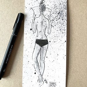 Original; Mini-art work on paper;monochrome;one-off;figurative;quirky"Sundays"