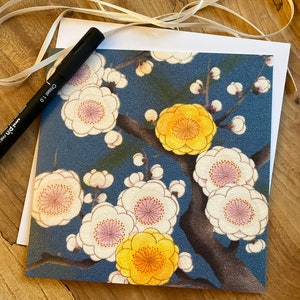 Floral Kimono Art Card: Blue & Gold Blossom Design