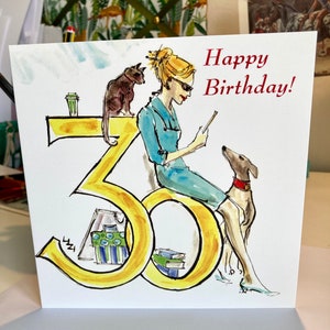 G20; cartão de aniversário de 30 anos; mulher; obra de arte; em branco por dentro; qualidade; quadrado de 15 cm; feito no Reino Unido; 30; animais de estimação; hobbies; telefone; filha; irmã; fofo