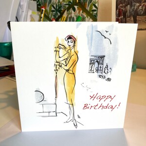 Tolles Geschenk zum Geburtstag; Modekunst Sammlerstück; Französische Reise; Illustration; Stilskizze; Frau; Tochter;
