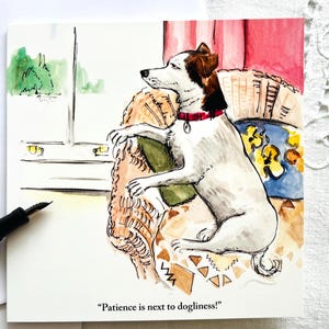 KD28 Katzndogz ;Geduld steht am Hunderand! ;Jack Russel; Geburtstag; Lizzie Huxtable MA;eckig; Land; Charme;