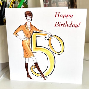 Karte zum 50. Geburtstag für Sie;Frau;Chic;selbstbewusst;Lady;Lady;Stiefel hochwertig