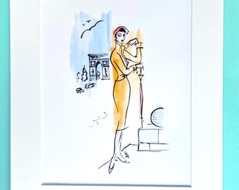 Mid-Century Fashion Art Print: 1950s Paris Lady - Lizzie Huxtable A3 Unframed