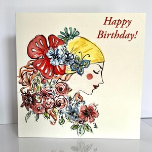Alles Gute zum Geburtstag für sie; handgezeichnet;Aquarell;"Flora";Innenseite leer;Qualität;15 cm quadratfläche;" Hergestellt in Großbritannien; LGBT;süße;Tochter;G38