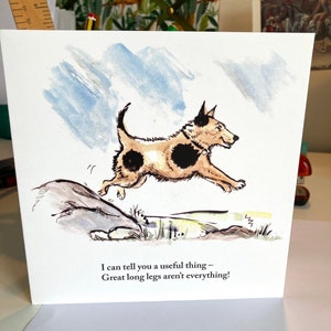 Carte amusante pour petit chien ; animaux de compagnie ; collègue ; anniversaire ; merci ; dessin à la main à l'aquarelle ; carré ; humour ; breloque KD7