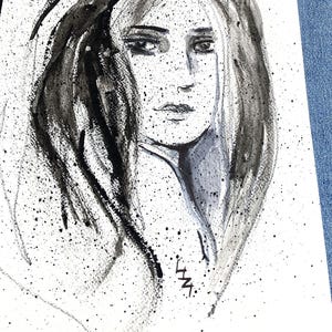Ghost of Love; Original artwork; ink on paper;figurative ;woman;striking;small