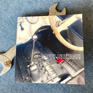 Geburtstagskarte Petrolheads..."GEAR CHANGE" Birthday;Vintage Auto;Fotokunst;Innen leer; quadratisch; Schwer Nutz; LGBQT HN6