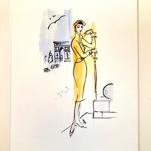 Fashion art print;stunning wall decor;fashion;Mid-Century travel;collectible; New Look ;girl;hat;chic;Paris;P7; A4 mounted
