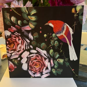 K29 Kimono-Reihe; wunderschöne Karte; Malerei auf Seide; heller Vogel;floral;Japanische Kunst