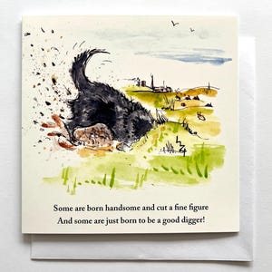 KD17 Katzndogz ;grappende hondengrap; dierenliefhebber; kinderen; aquareltekening;vierkant;knappe hond;grappig;verjaardag
