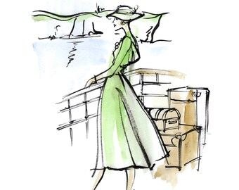 Fashion Art Giclee Print: White Cliffs 50's style Travel  Signed A3