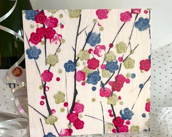 Pink Blossom Greetings Card: Japanese Kimono Art, Pretty floral