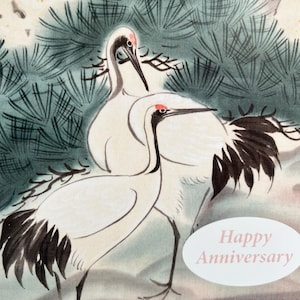 Biglietto d'auguri per l'anniversario K7; gamma di biglietti Kimono; gru delicate; quadrato; interno vuoto; bestseller; originale e insolito.