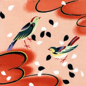 K22; Kimono; sweet;children;flying birds; pair;anniversary;wedding; blank inside;textile art;Japan;pink;made in UK;pretty