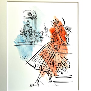 Fifties style Fashion art giclee print; Mid-Century travel;nostalgia;vintage; New Look ;illustration;girl;hat;chic;Rome; Lizzie Huxtable art