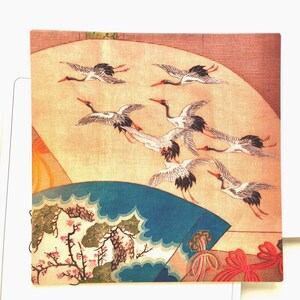 N5 Kimono Grußkarten; 10 Karten und Umschläge; "Fächer und Kraniche" Japanische Kunst; 15 cm quadratisch; Briefkasten Geschenk.