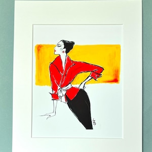 Colourful dramatic 50&#39;s style fashion art print &quot;Fifth Avenue&quot; Giclee UK Made; Lizzie Huxtable &quot;Manhattan&quot; Series; acrylic on board;P25