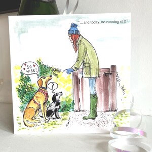 KD1 NEU!Katzndogz ;weglaufender Hundewitz; Tierliebhaber; Lizzie Huxtable; Aquarellzeichnung;quadratisch;original;witzig;Made in UK