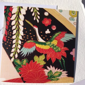 N6 Kimono Notecards;10 cards and envelopes; "Phoenix" Japanese art;15cm square; sophisticated and smart.