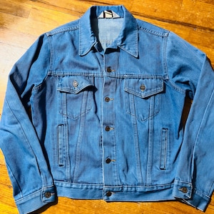 Vintage 70s Big Mac Trucker Denim Jacket Work Wear Bright Blue 44”