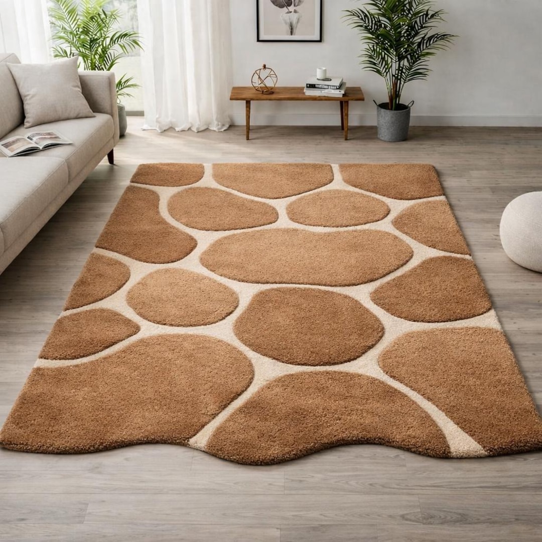 Pebble Pattern Shag Rug | Modern Brown Beige Plush Carpet - Etsy
