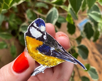 Blue tit bird brooch