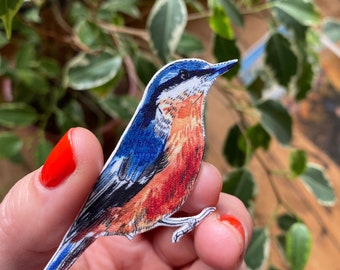 Nuthatch bird brooch