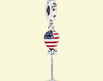 July 4th Stars Stripes And Bow Balloon Charm Birthday Gift, Bridesmaid Gift for Her