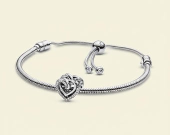 S925 Sparkling Entwined Charm And Bracelet Ale Gift Set Birthday Gift, Bridesmaid Gift for Her