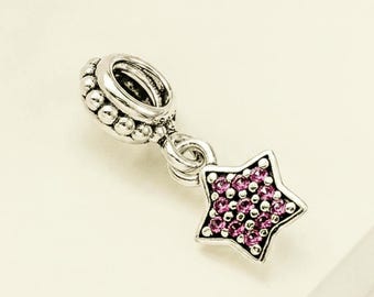 Red Pave Star Dangle Charm S925 Ale Birthday Gift, Bridesmaid Gift for Her