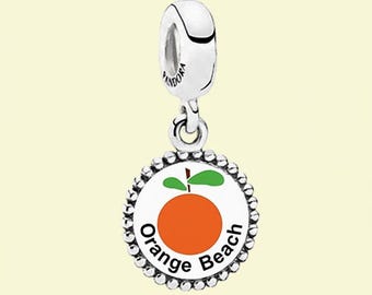 S925 Sterling Silver Orange Beach Dangle Charm Enamel Pendant Birthday Gift, Bridesmaid Gift for Her