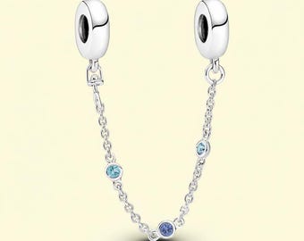 Ale S925 Sterling Silver Triple Sapphire Safety Chain Birthday Gift, Bridesmaid Gift for Her