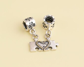 925 Sterling Silver Heart Shaped Puzzle Bead For Bracelets Birthday Gift, Bridesmaid Gift for Her