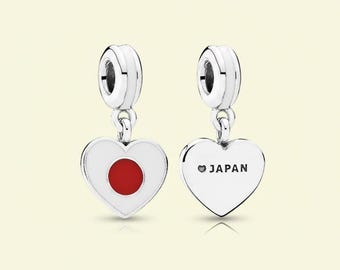 Silver Dangle Enamel Japan Heart Flag Bead Birthday Gift, Bridesmaid Gift for Her