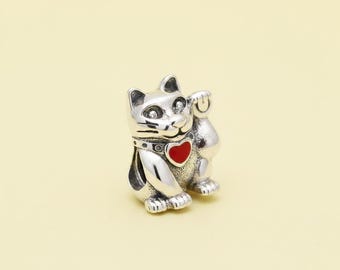 Sterling Silver Ale 925 Lucky Waving Cat Charm Birthday Gift, Bridesmaid Gift for Her
