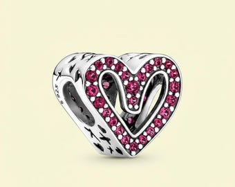 925 Sparkling Red Pink Freehand Heart Charm Birthday Gift, Bridesmaid Gift for Her