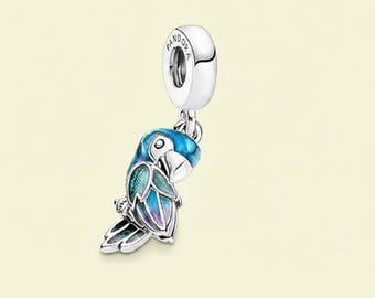 Ale S925 Silver Jungle Paradise Parrot Dangle Charm Birthday Gift, Bridesmaid Gift for Her