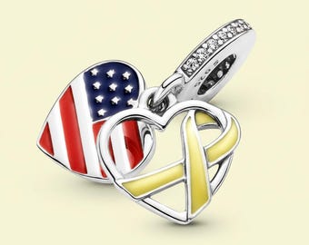 925 Heart Flag And Remembrance Ribbon Charm Birthday Gift, Bridesmaid Gift for Her