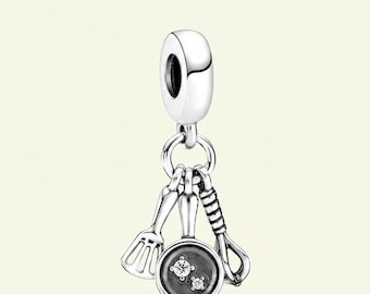 925 Spatula Frying Pan And Whisk Dangle Charm Birthday Gift, Bridesmaid Gift for Her