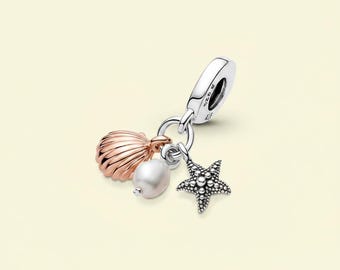 Ale S925 Pearl Starfish And Shell Three In One Charm Birthday Gift, Bridesmaid Gift for Her