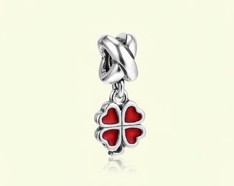 Four Leaf Clover Red Dangle Charm Birthday Gift, Bridesmaid Gift for Her