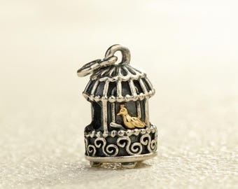 Retired Songbird Silver 14k Gold Charm Birthday Gift, Bridesmaid Gift for Her