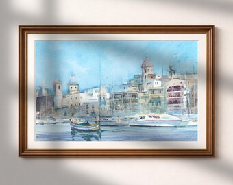 Harbour Boats Watercolour Print | Coastal Seaside Nautical Wall Art (Digital Download)