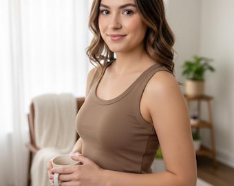 Cotton Stretch Tank Top with Built-In Bra | Soft Support Camisole